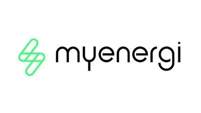 Myenergi company logo with green geometric symbol