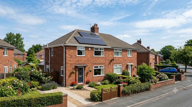 Solar panels installed on the roof of a UK semi-detached house