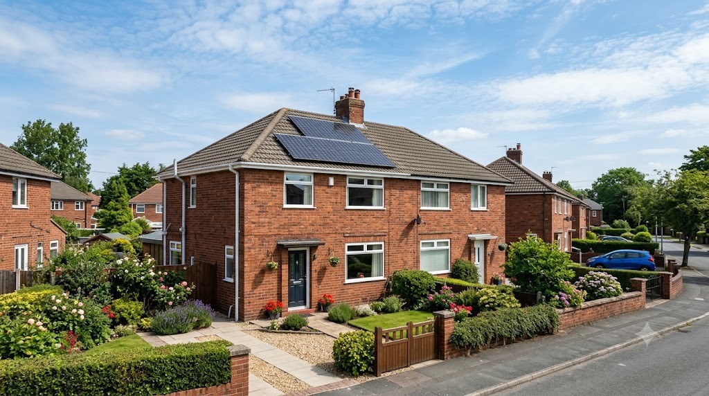Solar panels installed on the roof of a UK semi-detached house